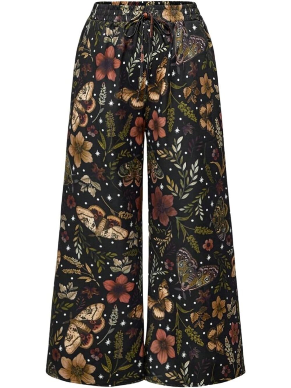 Plus Size Floral Print Wide Leg Pants with Butterfly Design for Women